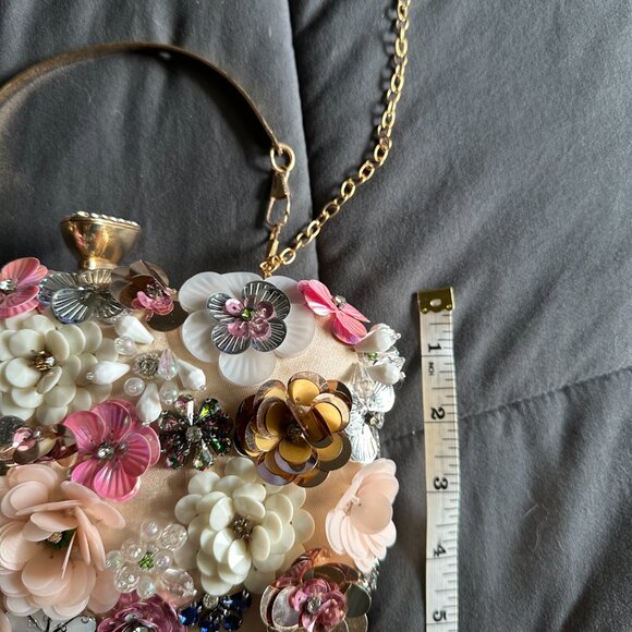 Floral and Rhinestone Clutch in Champagne Pink & Rose Gold - Picture 9 of 10